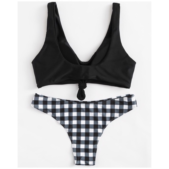 Black Gingham Tie Knot Bikini Swimsuit - Picture 2 of 5